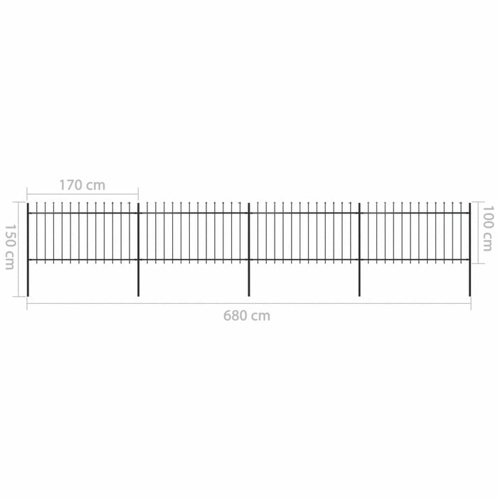 vidaXL || vidaXL Garden Fence with Spear Top Steel 267.7"x39.4" Black 277614