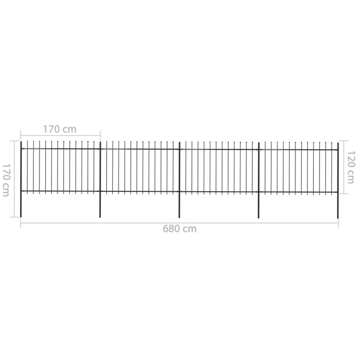 vidaXL || vidaXL Garden Fence with Spear Top Steel 267.7"x47.2" Black 277623