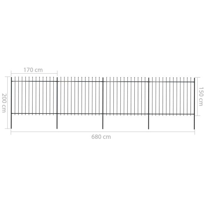 vidaXL || vidaXL Garden Fence with Spear Top Steel 267.7"x59.1" Black 277632