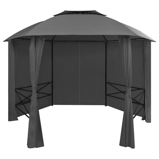 vidaXL || vidaXL Garden Marquee Pavilion Tent with Curtains Hexagonal 141.7"x104.3"
