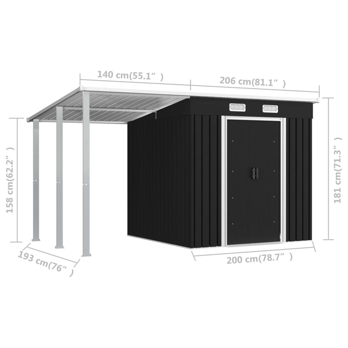 vidaXL || vidaXL Garden Shed with Extended Roof Anthracite 136.2"x76"x71.3" Steel 144036