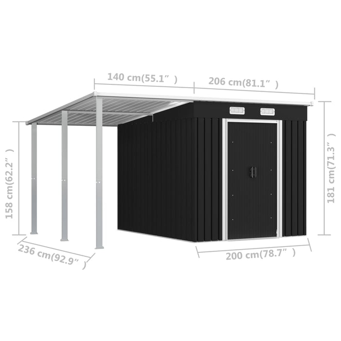 vidaXL || vidaXL Garden Shed with Extended Roof Anthracite 136.2"x92.9"x71.3" Steel 144038