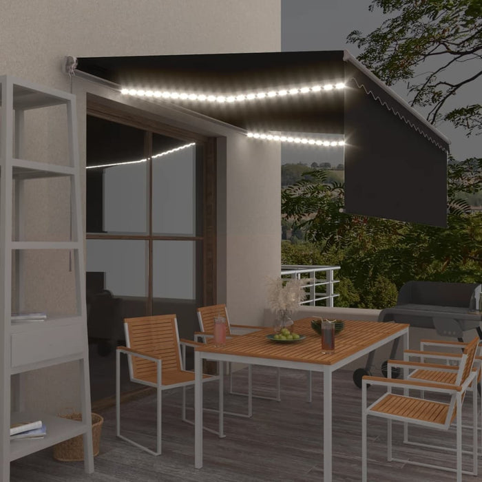 vidaXL || vidaXL Manual Retractable Awning with Blind&LED 13.1'x9.8' Anthracite
