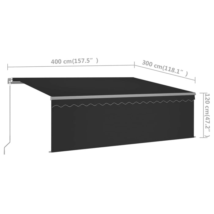 vidaXL || vidaXL Manual Retractable Awning with Blind&LED 13.1'x9.8' Anthracite