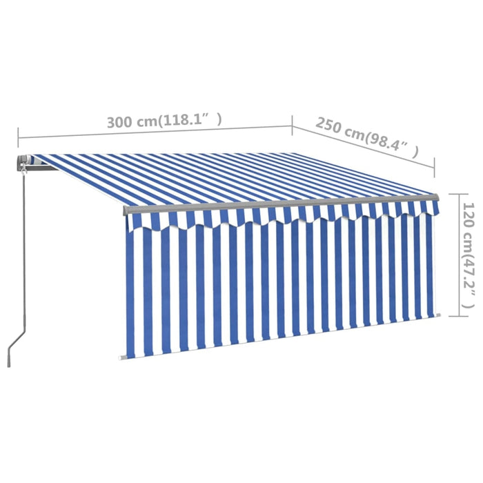 vidaXL || vidaXL Manual Retractable Awning with Blind&LED 9.8'x8.2' Blue&White