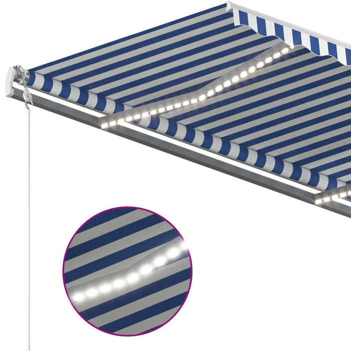 vidaXL || vidaXL Manual Retractable Awning with LED 157.5"x118.1" Blue and White