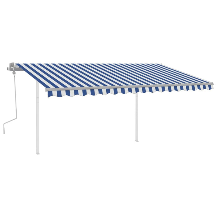 vidaXL || vidaXL Manual Retractable Awning with Posts 13.1'x9.8' Blue and White
