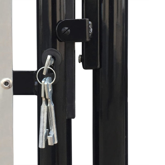 vidaXL || vidaXL Single Door Fence Gate Galvanised Steel 3.28ftx2.46ft Black 145754