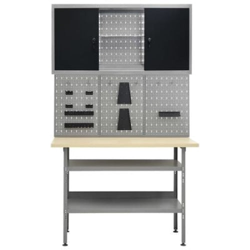 vidaXL || vidaXL Workbench with Three Wall Panels and One Cabinet 3053431