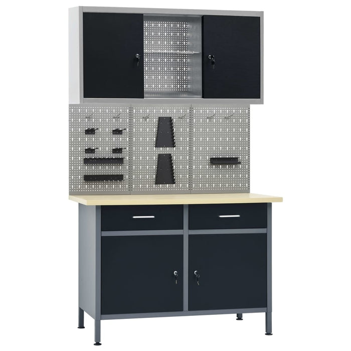 vidaXL || vidaXL Workbench with Three Wall Panels and One Cabinet 3053433