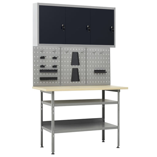 vidaXL || vidaXL Workbench with Three Wall Panels and One Cabinet 3053436