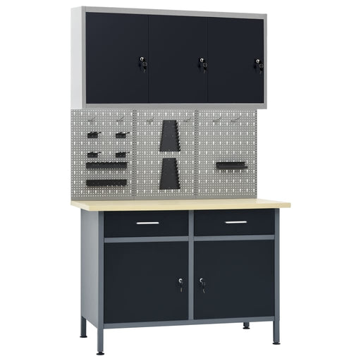 vidaXL || vidaXL Workbench with Three Wall Panels and One Cabinet 3053438