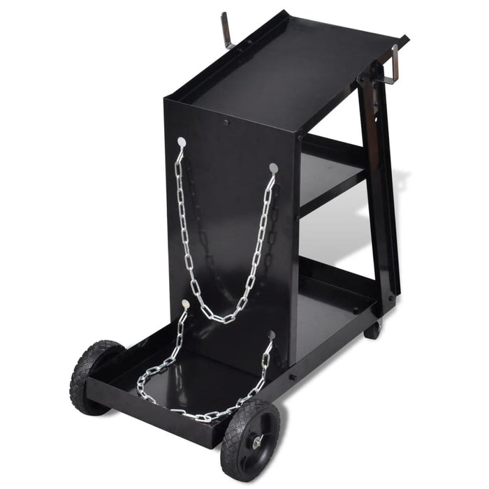 vidaXL || Welding Cart Black with 3 Shelves Workshop Organizer 140950