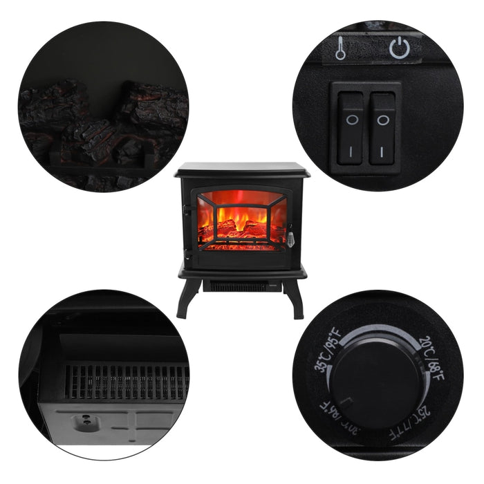 inQ Boutique || ZOKOP 17inch 1400w Freestanding Fireplace Fake Wood, Single Color, Heating Wire, A Rocker Flame Switch Button, a Rocker Heating Switch Button, a Temperature Control Knob with NTC, Black RT